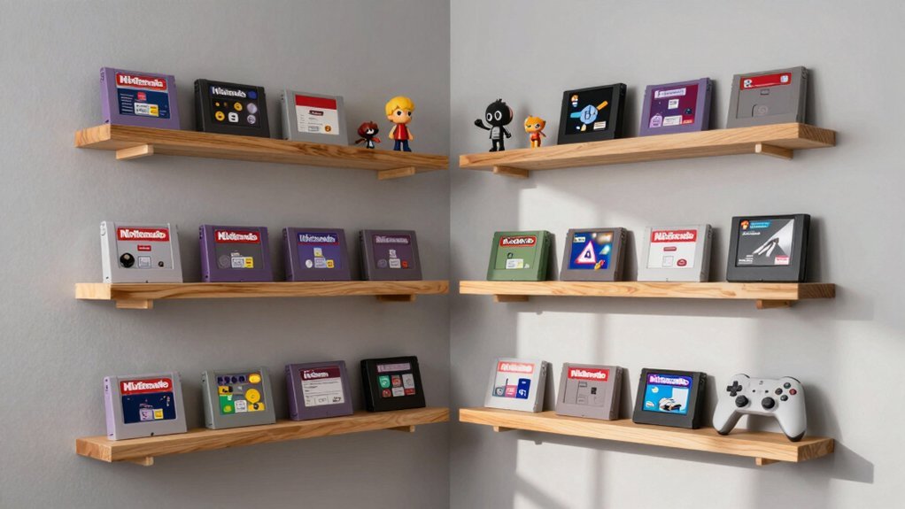 budget friendly floating shelves display gaming treasures