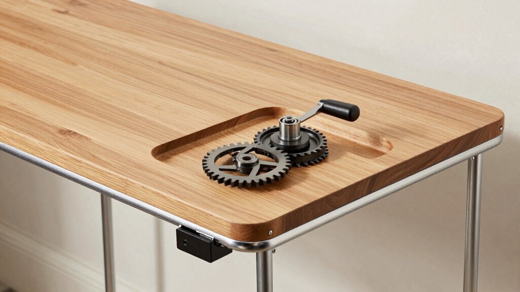 crank lift desk with gears