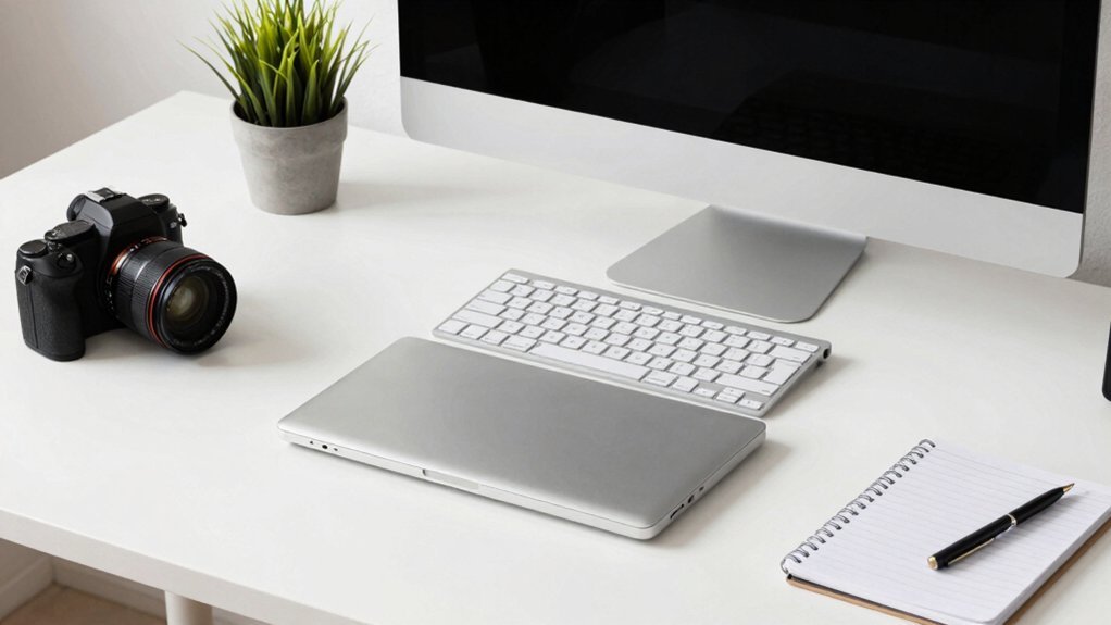 minimalist desk with organized expandable setup