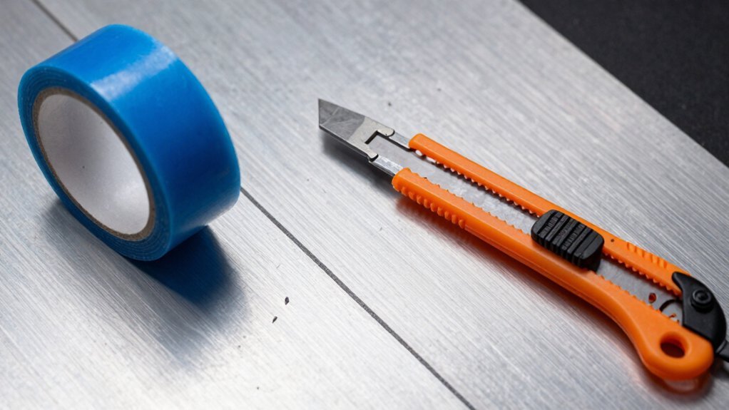 utility knife with masking tape guidance