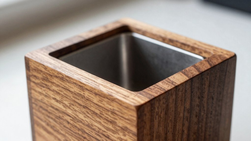 wood block desk cup holder with insert